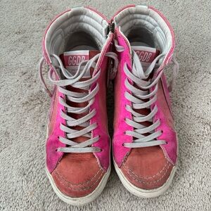 Golden goose size 37 highlighter pink slides